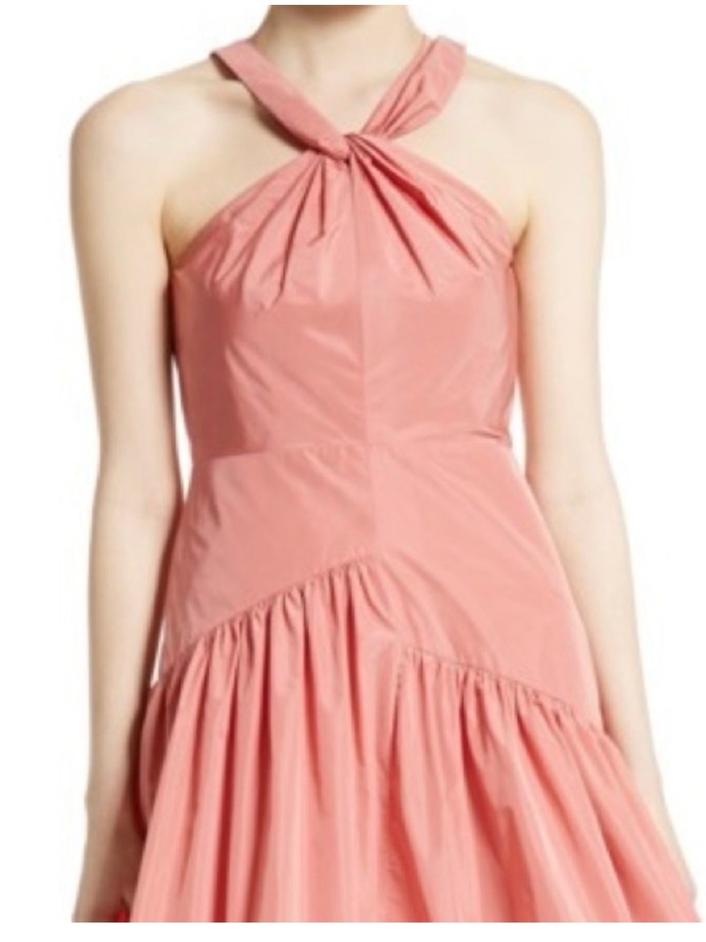 Rebecca Taylor Coral Pink One-Shoulder Twist Halter Dress